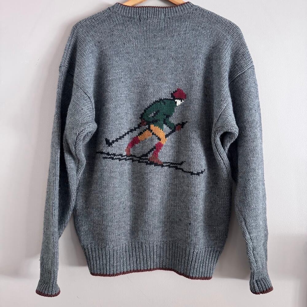 Embassy Row Vintage Graphic Ski Wool Sweater Size Large Gray RL inspired - Picture 6 of 7